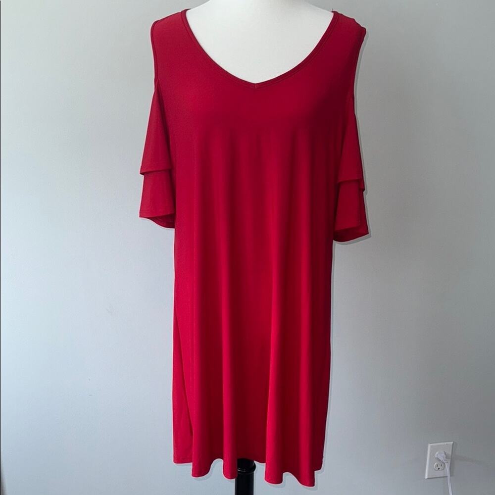 Luxology Red Cold Shoulder Shift Dress Women's Large NWOT